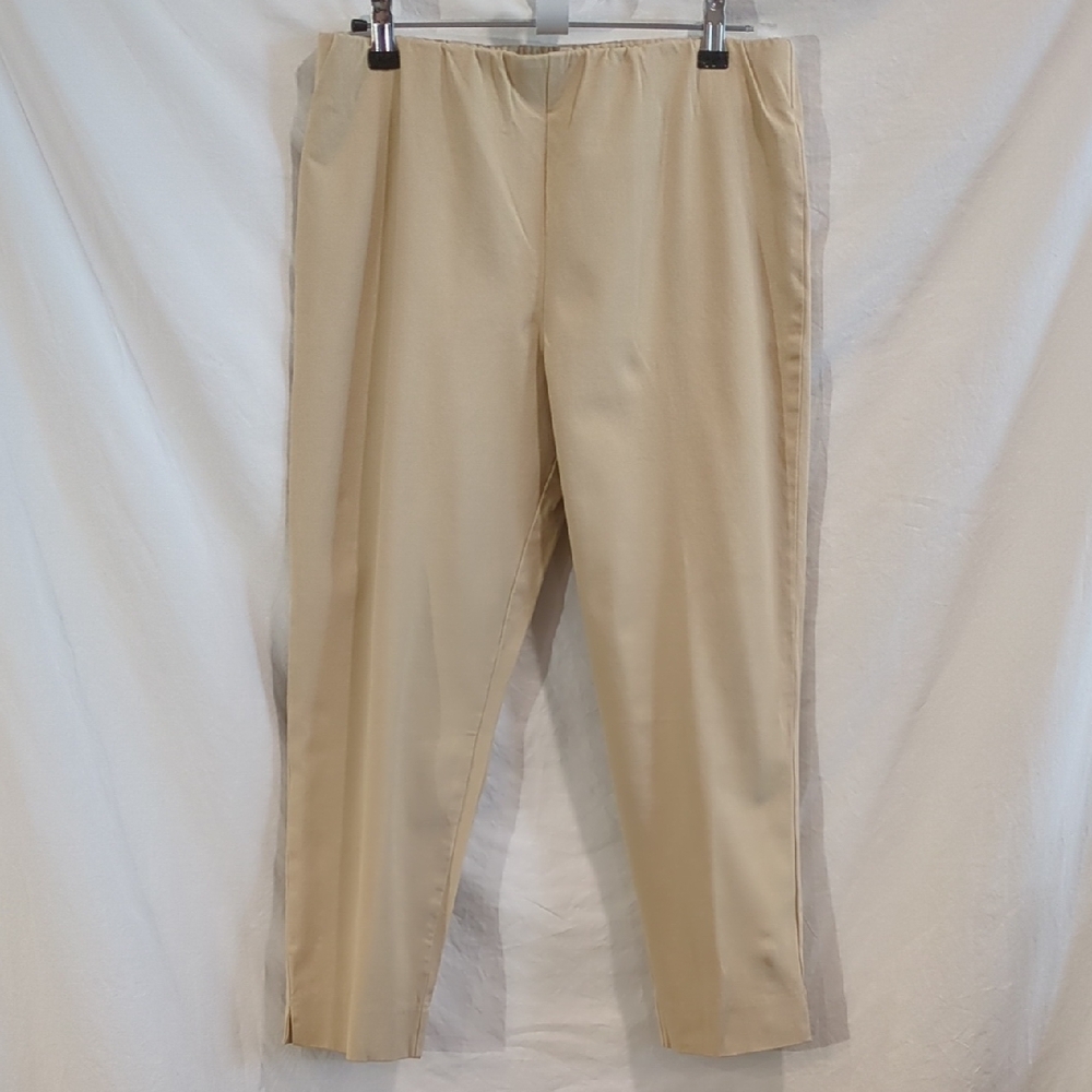 Boston Proper | Tan Crop Pants Pull-On Elastic Ankle Vent Flat Front | 8